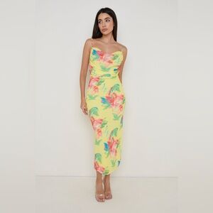 Pretty Lavish Floral Yellow Midi Dress NWT